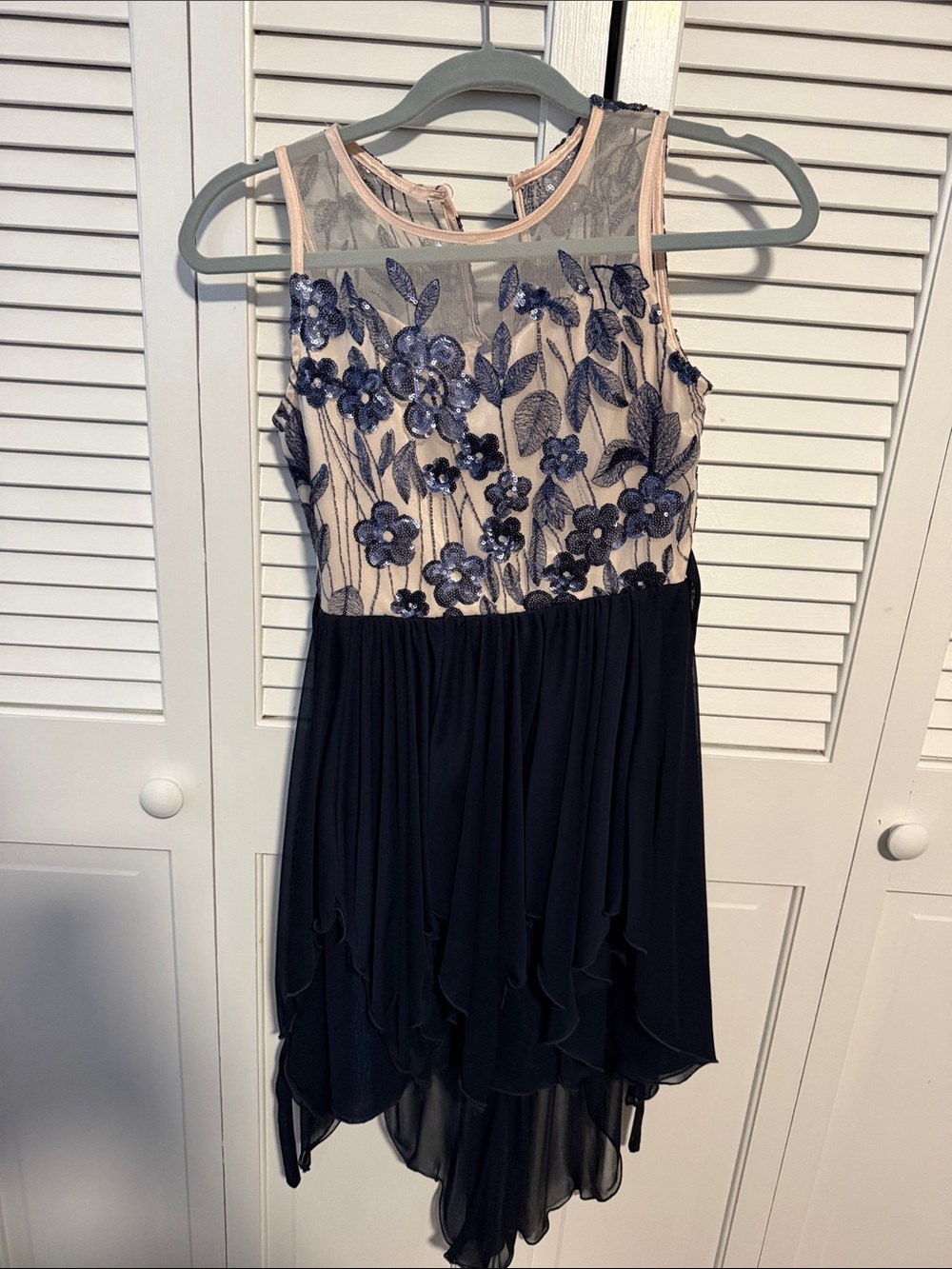 Girls Navy and Blush Floral Lace Party Dress